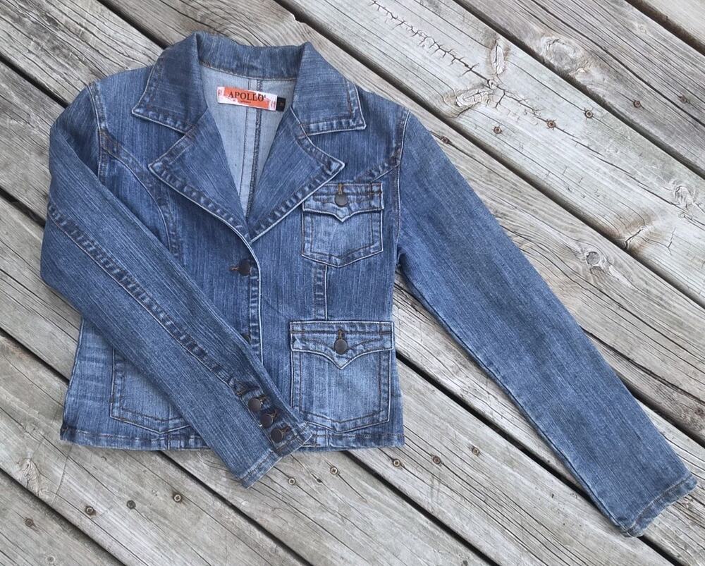 Vintage Apollo Denim Jean Jacket Blazer-style Notched Collar Women's Size Medium